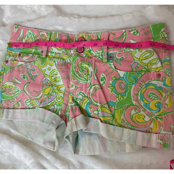 Lilly Pulitzer Clifton Stretch Denim Short Pink Green Blue Elephant Women Size 2 - Picture 9 of 12